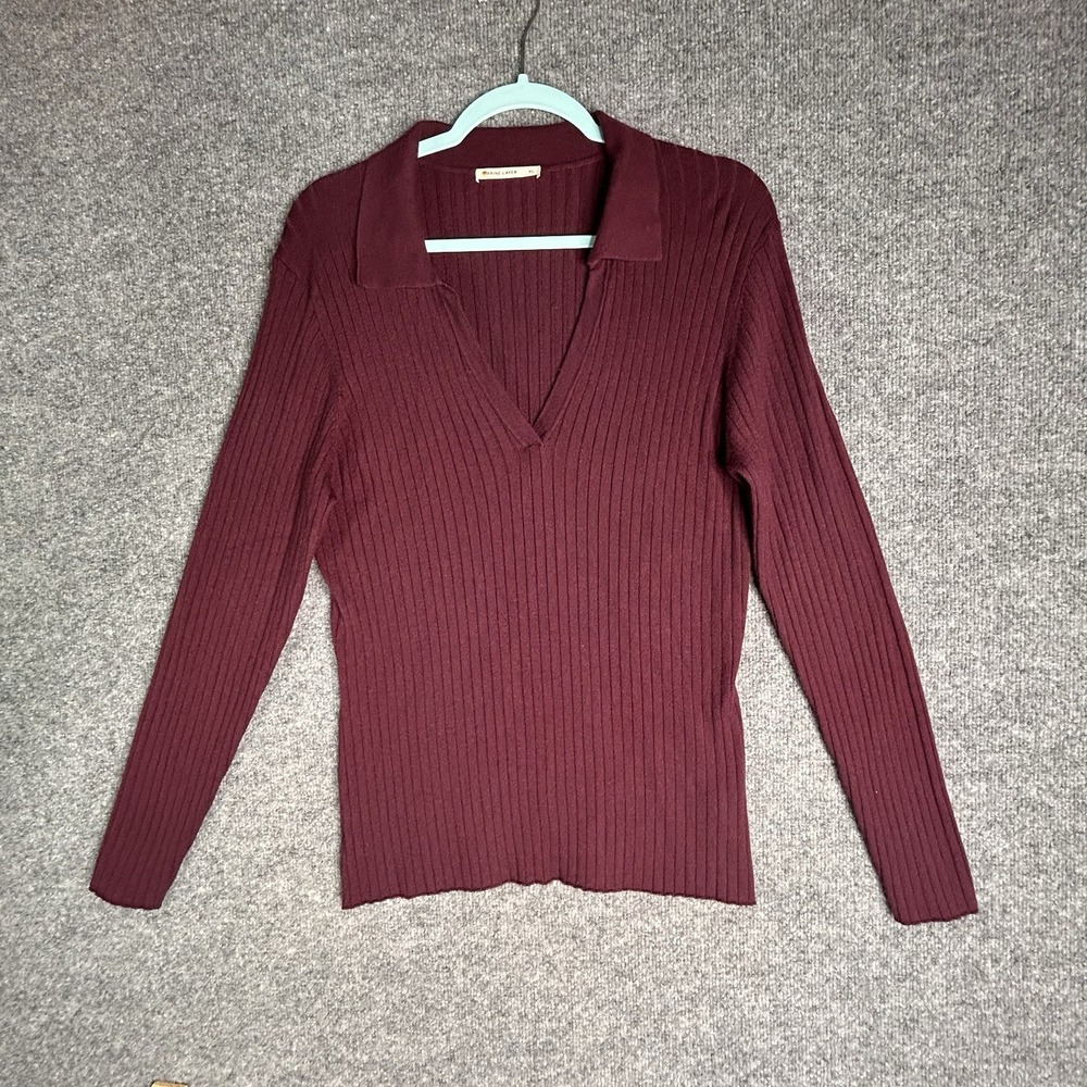 Marine Layer Deserae‎ Knit Polo Size Xl Maroon Ribbed